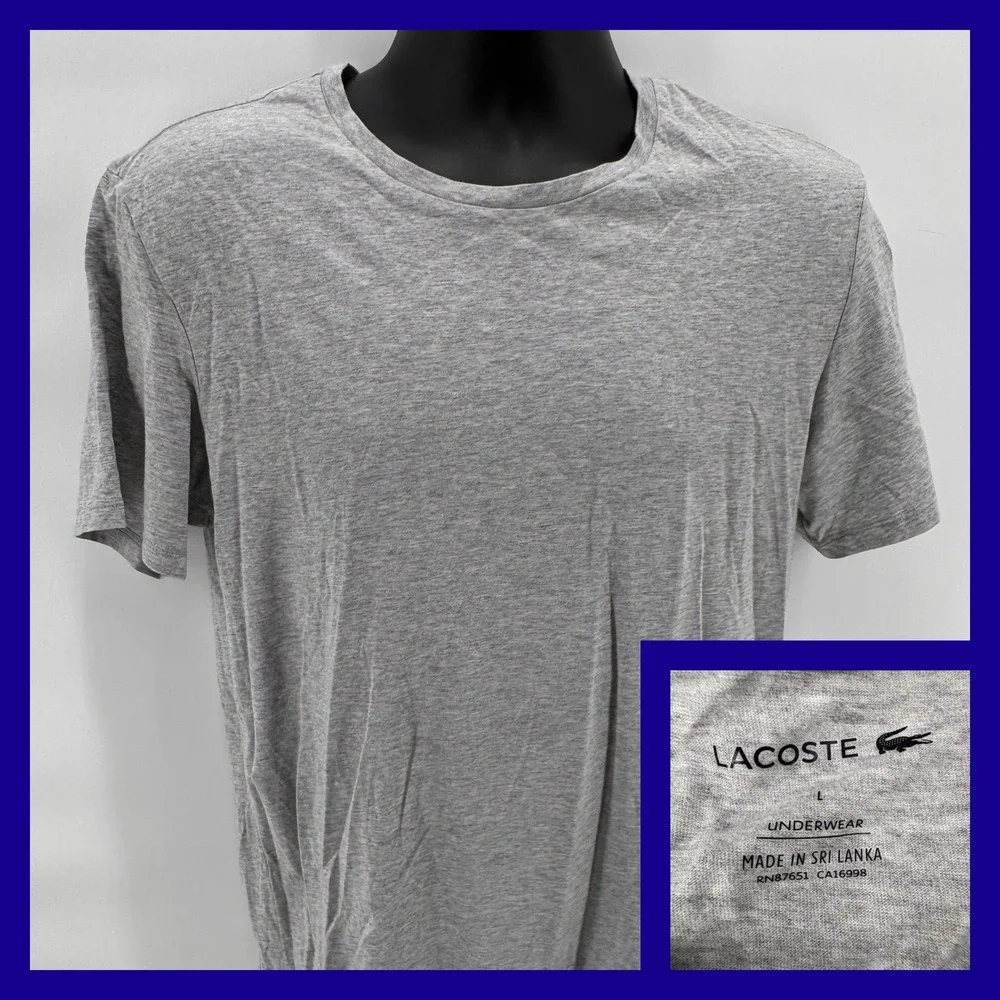 Lacoste Mens Grey Underwear TShirt Crew Neck Short Sleeve‎ Size L